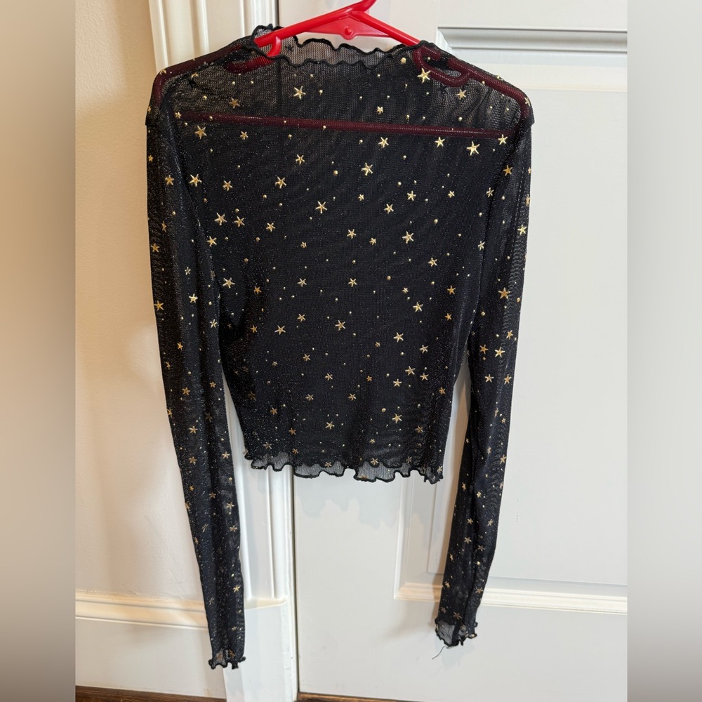 Black Sheer Star Print Long Sleeve Top